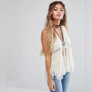 Free People On The Town Tank, Boho, Lace Tulle, Eclectic, Ivory, XS,  NWOT,